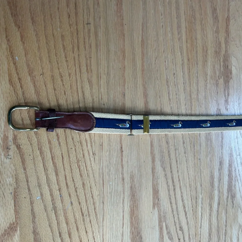 Vintage Pintail‎ Duck Canvas Surcingle Belt Navy Tan Striped Leather Brass Large